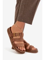 Dámské pantofle s pásky a zlatým sponou, hnědé Ulirissa