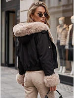 Krátká dámská bunda s odnímatelnou kožešinou, černá, FashionStreet TY5835 Krátká dámská bunda s odnímatelnou kožešinou, černá, FashionStreet TY5835