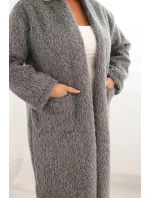 Dámský kabát Plus Size z viskózy bez zapínání s kapsami šedý