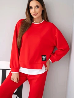 Dámský komplet s máslovou barvou s volnou mikinou a tepláky červený