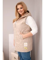 Dámská vesta Plus Size s kapucí a prošíváním v květinách tmavě béžová
