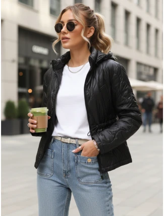 Dámská prošívaná bunda s kapucí černá FashionStreet TY5534 Dámská prošívaná bunda s kapucí černá FashionStreet TY5534