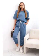 Dámský viskózový komplet s krátkým rukávem a nohavicemi džínový melír