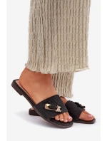 Dámské Pantofle Na Plochém Podpatku S Mašlí Černé Sallariela