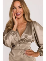 M888 Saténové mini šaty s nadýchanými rukávy - zlaté M888 Saténové mini šaty s nadýchanými rukávy - zlaté