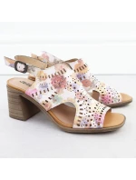 Dámské květinové ažurové sandály na podpatku Jezzi 24125