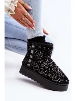 Dámské sněžné boty s platformou zdobenou třpytky černé Silmo