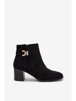 Zateplené dámské kotníkové boty na podpatku se zlatým detailem černé Renora