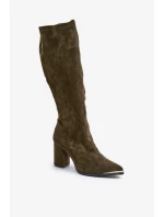 Eko Semišové Kozačky Na Sloupkovém Podpatku Tmavě Zelené Batirae