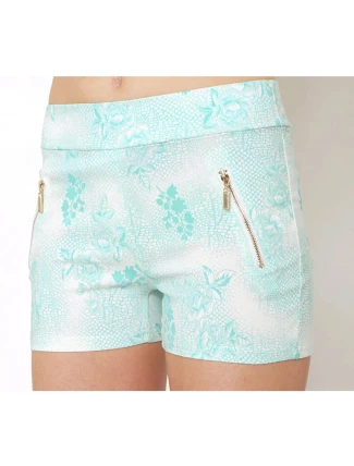 Dámské bavlněné elastické šortky BLACK&FISH zdobené zipy korálová/mint/béžová - BLACK&FISH Dámské bavlněné elastické šortky BLACK&FISH zdobené zipy korálová/mint/béžová - BLACK&FISH