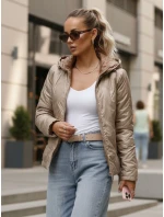 Dámská prošívaná lehce zateplená bunda s kapucí taupe TY5633