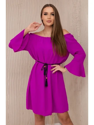 Šaty zavázané v pase se stahovací šňůrkou tmavě fialová Šaty zavázané v pase se stahovací šňůrkou tmavě fialová