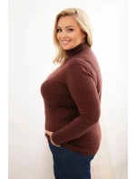 Dámský viskózový svetr Plus Size s klasickým střihem hnědý