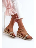 Dámské sandály na klínku s proutěním hnědé Starlenna