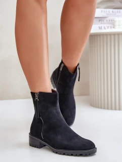 Botky Z Eko Semiše Na Plochém Podpatku Černé Innabelle