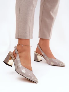 Kožené Dámské Sandály Na Podpatku Se Špičatými Špičkami Zlaté-Stříbrné Vinceza 66733