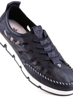 Rieker W RKR652 námořnicky modrá kožená polobotka s prolamovanou podrážkou