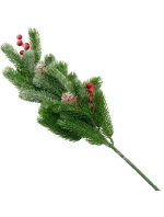 OZDOBNÁ BOROVÁ VĚTEV S JEŘABINAMI A ŠIŠKAMI 60 CM