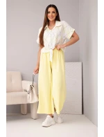 Dámský komplet viskózová košile s vázáním a kalhoty s gumou žlutý