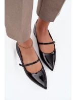 Lakované baleríny na jemném podpatku s páskem Černé Isvella