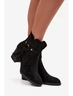 Dámské kozačky na podpatku s třásněmi Černé Rosabella