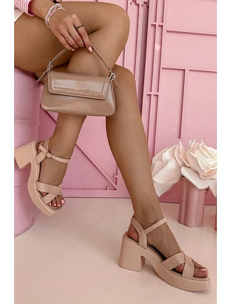 Dámské sandály na masivním podpatku z eko semiše světle růžové Tereza
