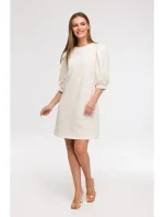 B291 Šaty áčkového střihu s pouzdrovými rukávy - vanilka