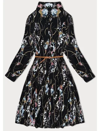Černé květované dámské plisované šaty s límečkem (Z-56) Černé květované dámské plisované šaty s límečkem (Z-56)