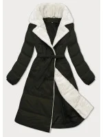 Dámský zimní kabát v barvě army s kožešinovým límcem J Style (16M9168-136)