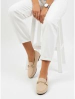 Dámské semišové mokasíny s kovovou přezkou béžové FashionStreet ZY1341