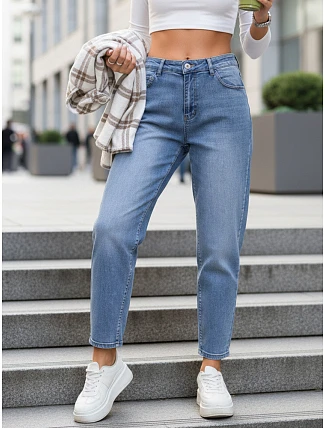 FashionStreet dámské džíny s vysokým pasem ve střihu mom fit UY2950
