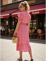 Dámské midi šaty s květinovým vzorem v růžové barvě FashionStreet EY2658 Dámské midi šaty s květinovým vzorem v růžové barvě FashionStreet EY2658