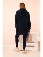 Dámský bavlněný komplet s kapucí a legíny s vysokým pasem modrý