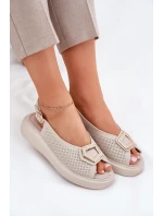 Dámské Kožené Sandály S Dekorací S.Barski LR51-786 Béžové