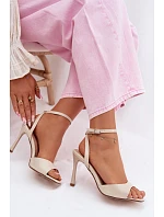 Dámské sandály na podpatku z umělé kůže béžové Olissey