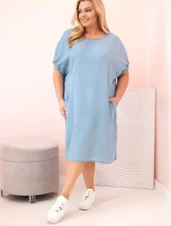 Dámské šaty Plus Size z lyocellu s řasením a kapsami světle džínové
