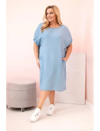 Dámské šaty Plus Size z lyocellu s řasením a kapsami světle džínové