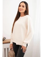 Dámský viskózový svetr s dlouhým rukávem a rozparkem po stranách béžový