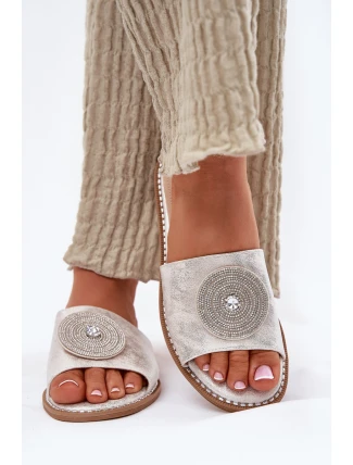 Dámské Pantofle Na Plochém Podpatku S Ozdobou S.Barski KV51-013 Stříbrné