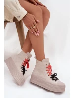 Dámské zateplené semišové trampky na masivní platformě GOE – béžové