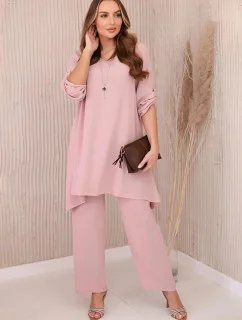 Dámský set halenka + kalhoty s přívěskem 27941 Pudr růžová - Kesi