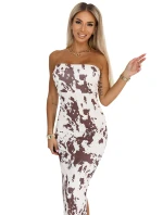 611-1 SAVANNAH přiléhavé šaty na ramínka - hnědobílý boho vzor