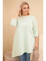 Dámská suknička Plus Size z viskózy s volným střihem a dlouhým rukávem mátová