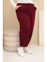 Dámské bavlněné kalhoty Plus Size volného střihu s vysokým pasem bordové