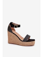 Dámské Sandály Na Klínu S Pleteninou Černé Adelio