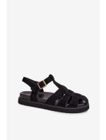 Dámské sandály Římské s zlatým sponou na platformě Černé Terelina