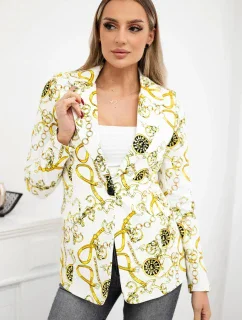 Bavlněná bunda s potiskem a knoflíkem ecru+žlutá