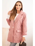 Dámská bunda Plus Size prošívaná s límcem a knoflíkem tmavě růžová