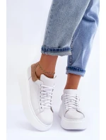 Dámské sportovní kožené boty na platformě Bílá Lemar 10150