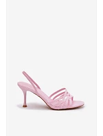 Dámské sandály na podpatku s pásky růžové Velivelle